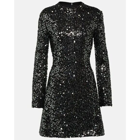NEW Simkhai Safia Sequin Mini Dress Size 8 Black Long Sleeve Mock Neck Cocktail - Picture 12 of 12